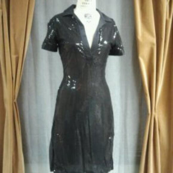 RICHARD TYLER Vintage 1990's Little Black Dress Sexy Sheer Sequin Cocktail Dress - Picture 2 of 10